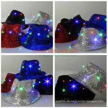 Sequin LED Fedora Hut mit 6 LED Licht für Urlaub und Party